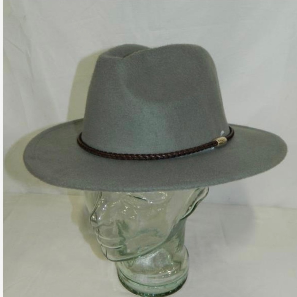 Women's One Size Light Grey with Brown Braided Band Fedora Style Hat, Used